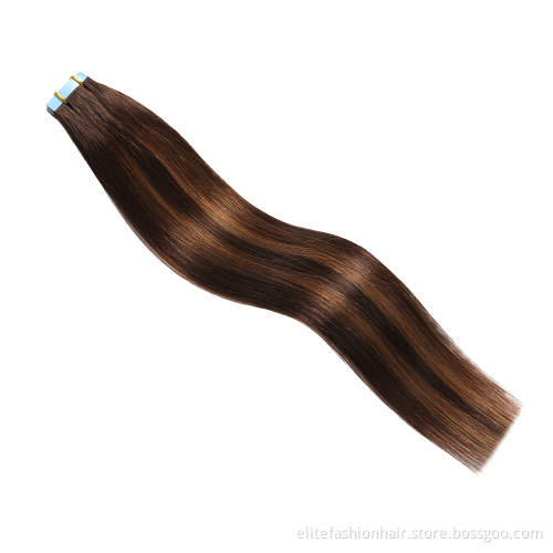 Wholesale Unprocessed double drawn No any split ends Silky straight tape weft human hair tape on hair Tape-in Hair extension